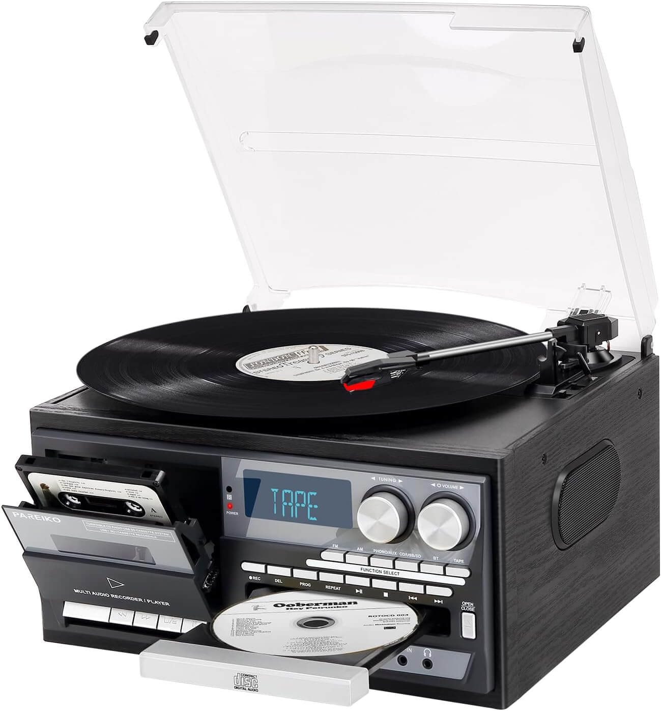 Pareiko 9 in 1 Record Player Bluetooth 3 Speed Turntable