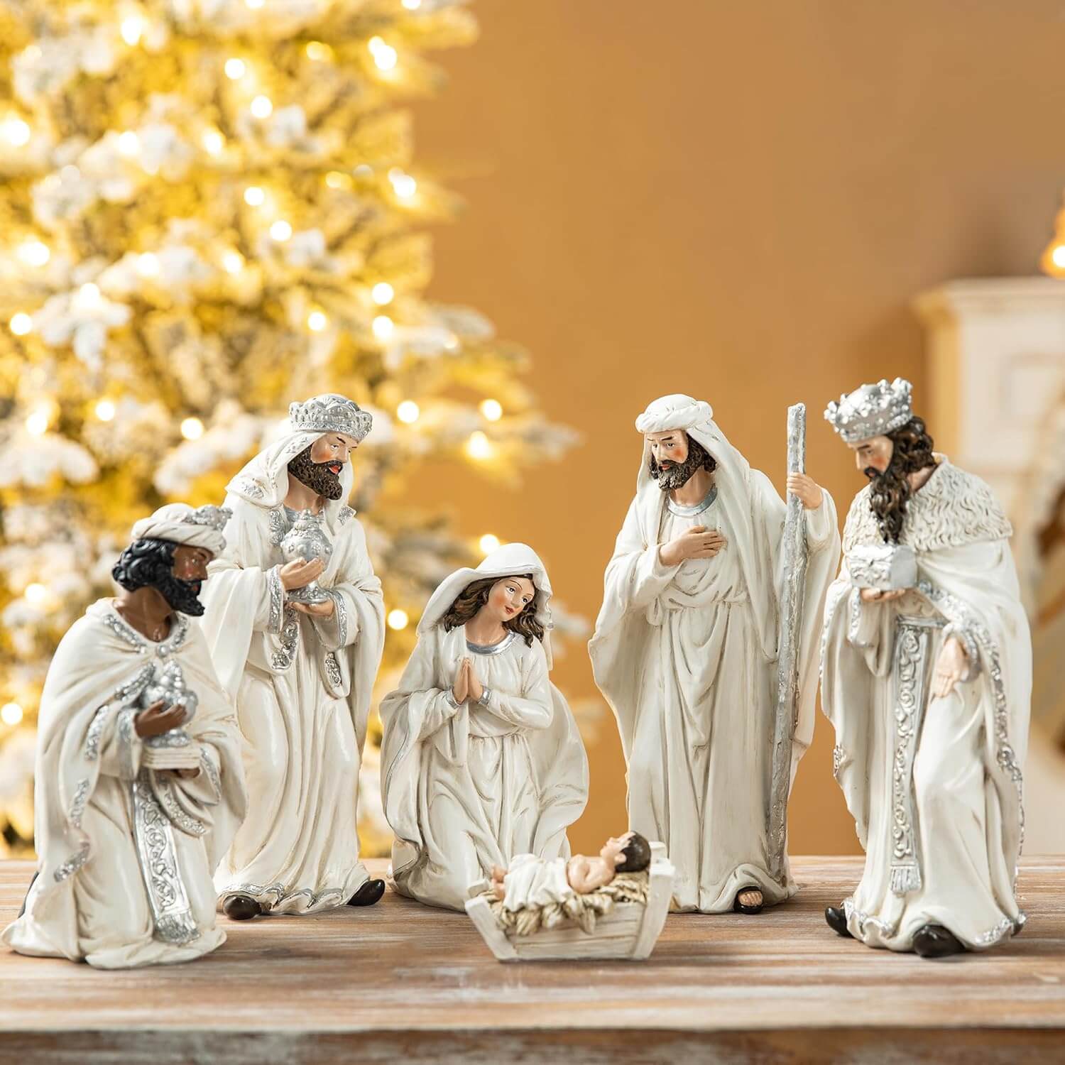 Top 5 Best Nativity Sets glitzhome 12Pcs Ivory Resin Nativity Figurines Set