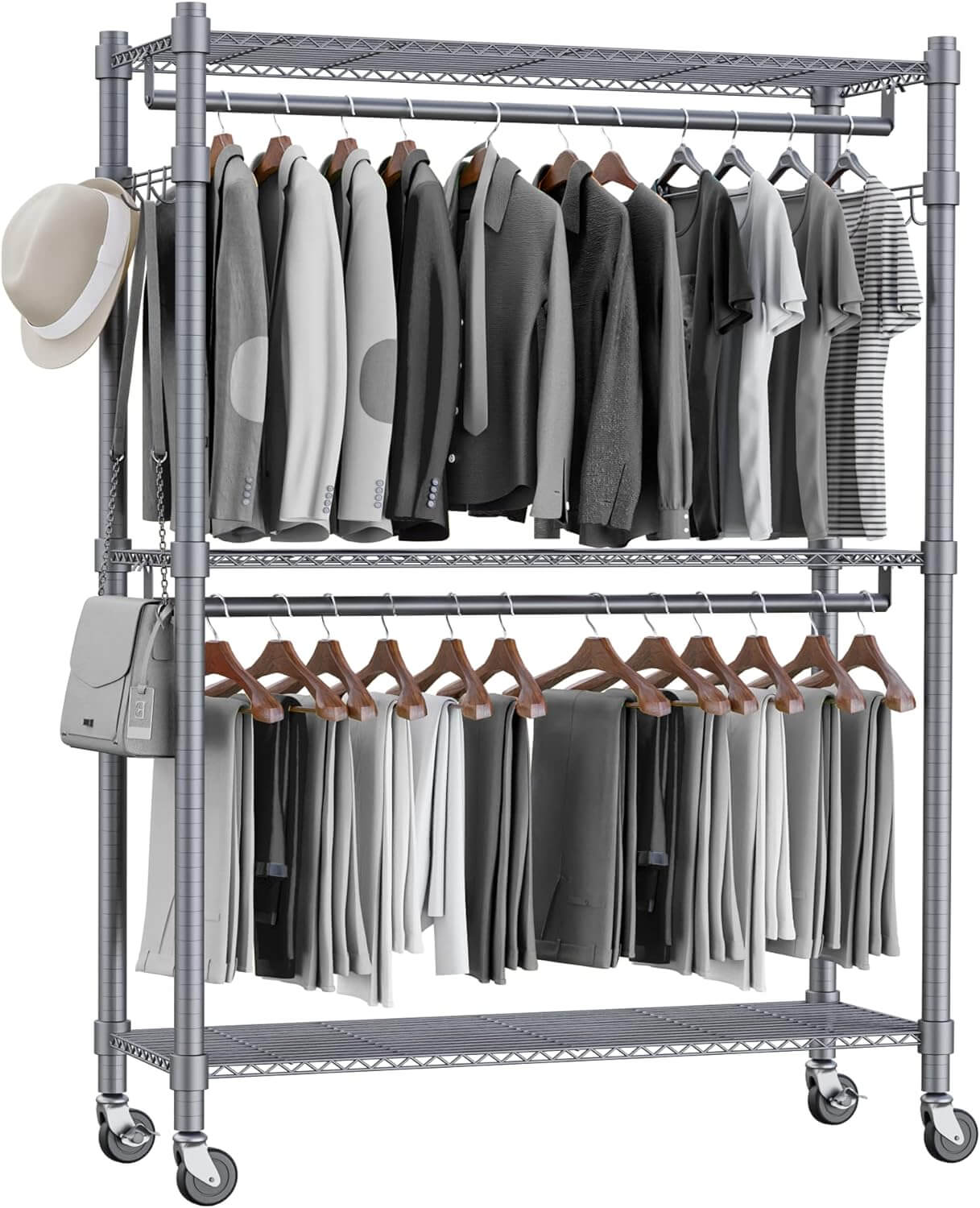 Top 5 Best Portable Closet Homdox 3 Shelves Wire Shelving Clothing Rolling Rack