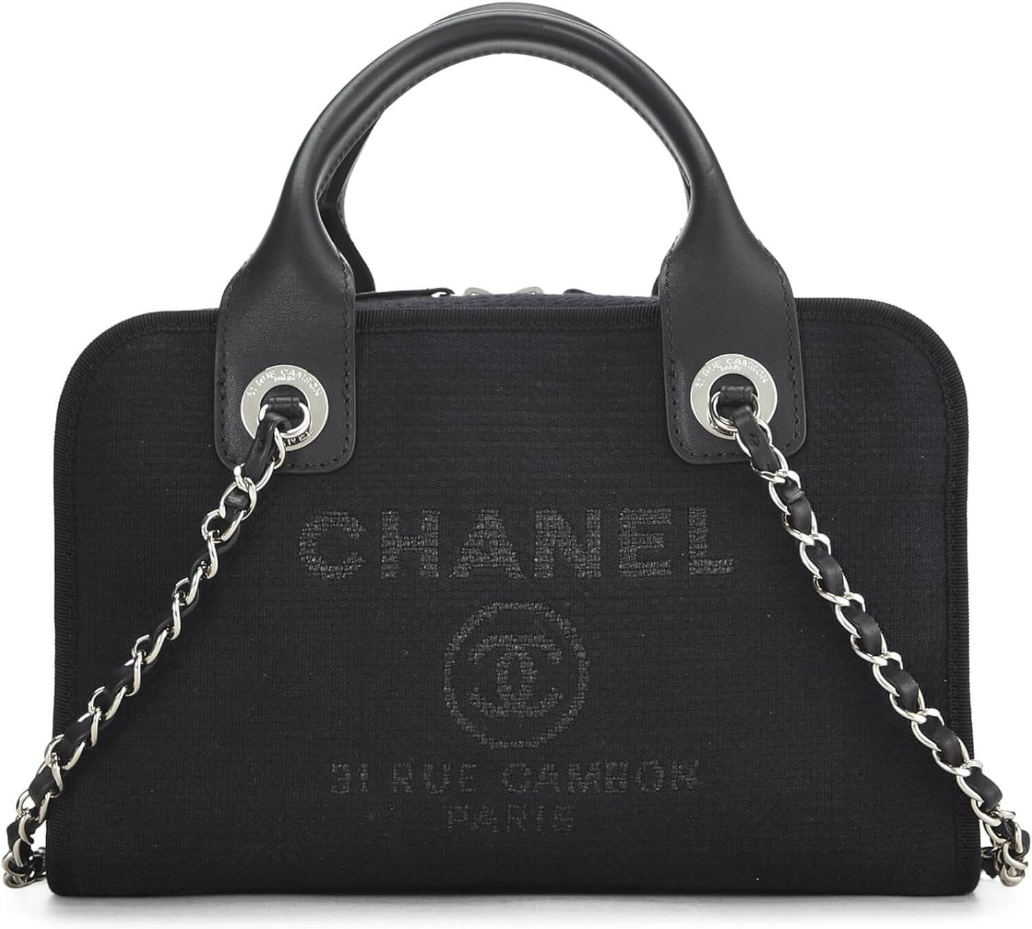 CHANEL Pre Loved Black Canvas Deauville Bowler