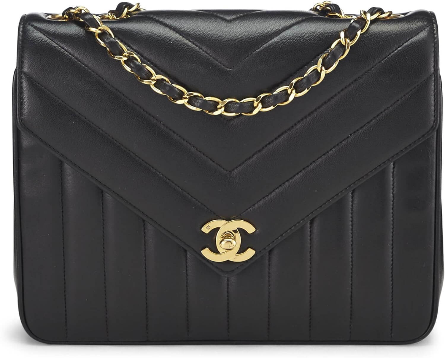 CHANEL Pre Loved Black Chevron Lambskin Envelope Flap