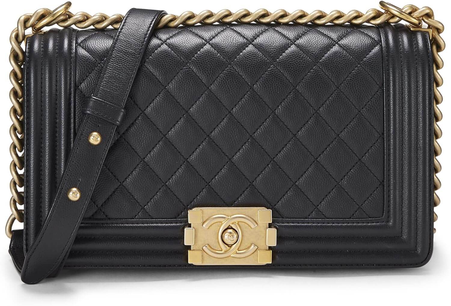 CHANEL Pre Loved Black Lambskin Boy Bag
