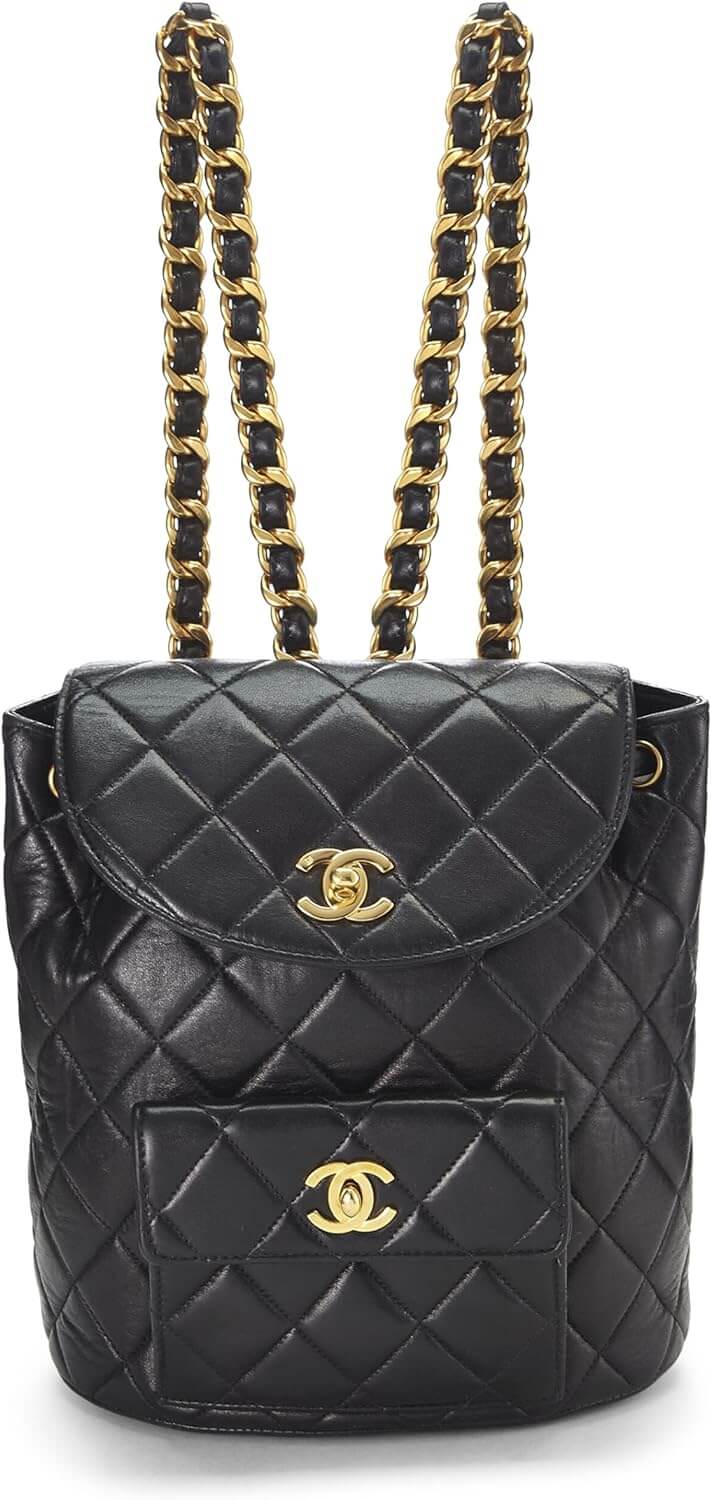 CHANEL Pre Loved Black Quilted Lambskin Classic Backpack