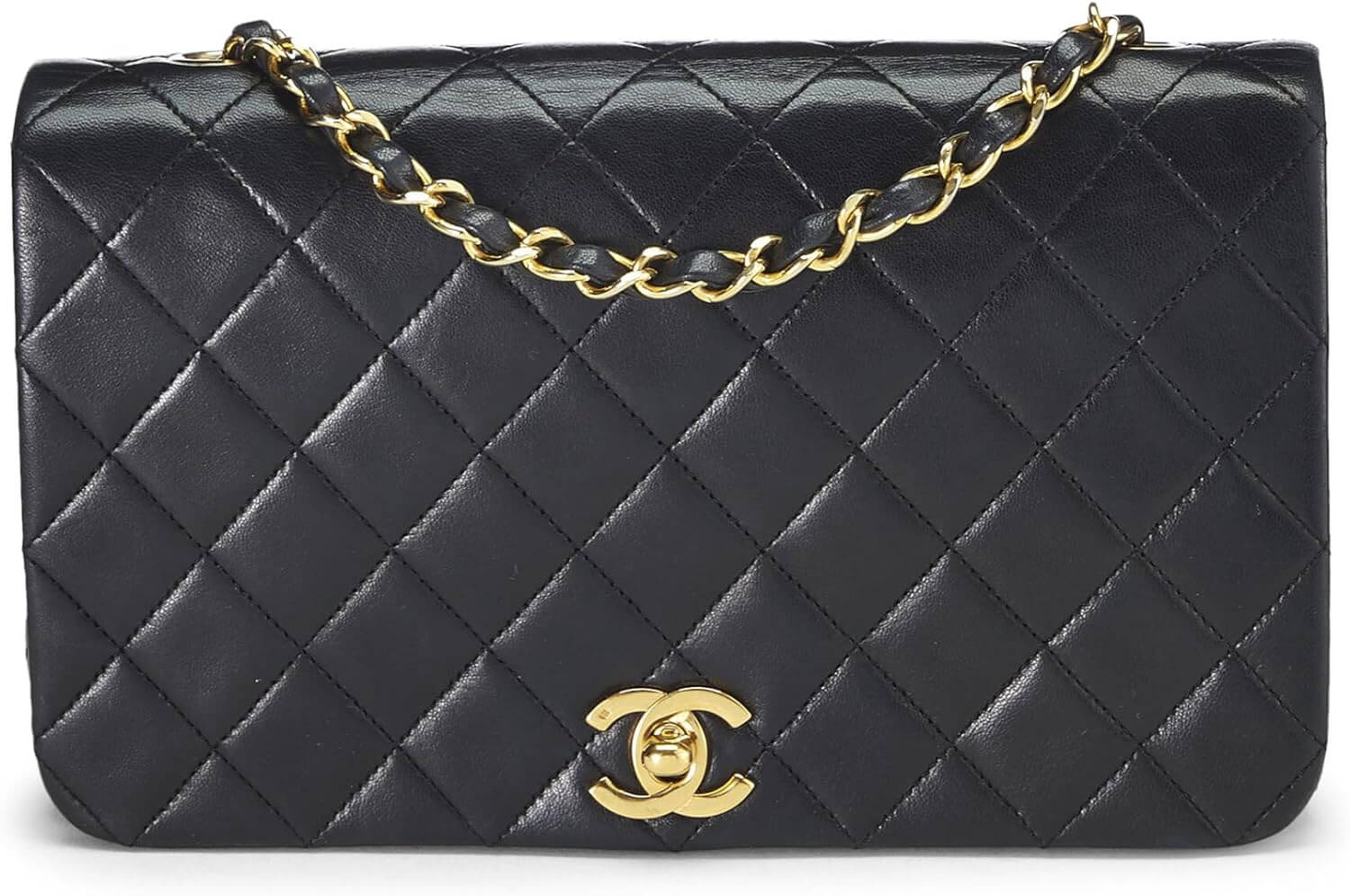 CHANEL Pre Loved Black Quilted Lambskin Full Flap Small