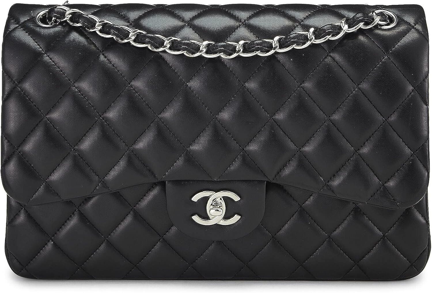 CHANEL Pre Loved Black Quilted Lambskin New Classic Double Flap Jumbo 1