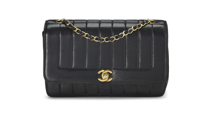 CHANEL Pre Loved Black Vertical Lambskin Border Flap