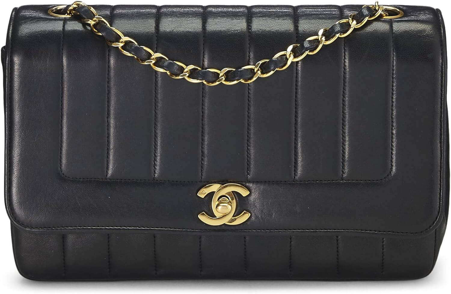 CHANEL Pre Loved Black Vertical Lambskin Border Flap
