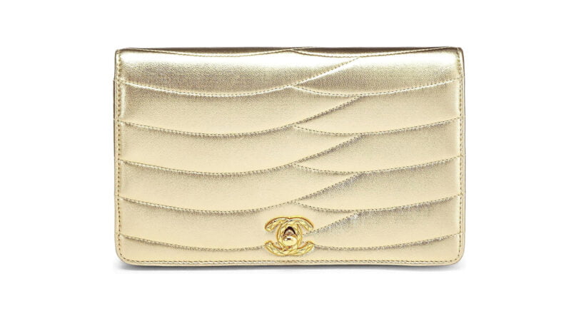 CHANEL Pre Loved Gold Quilted Lambskin Clutch
