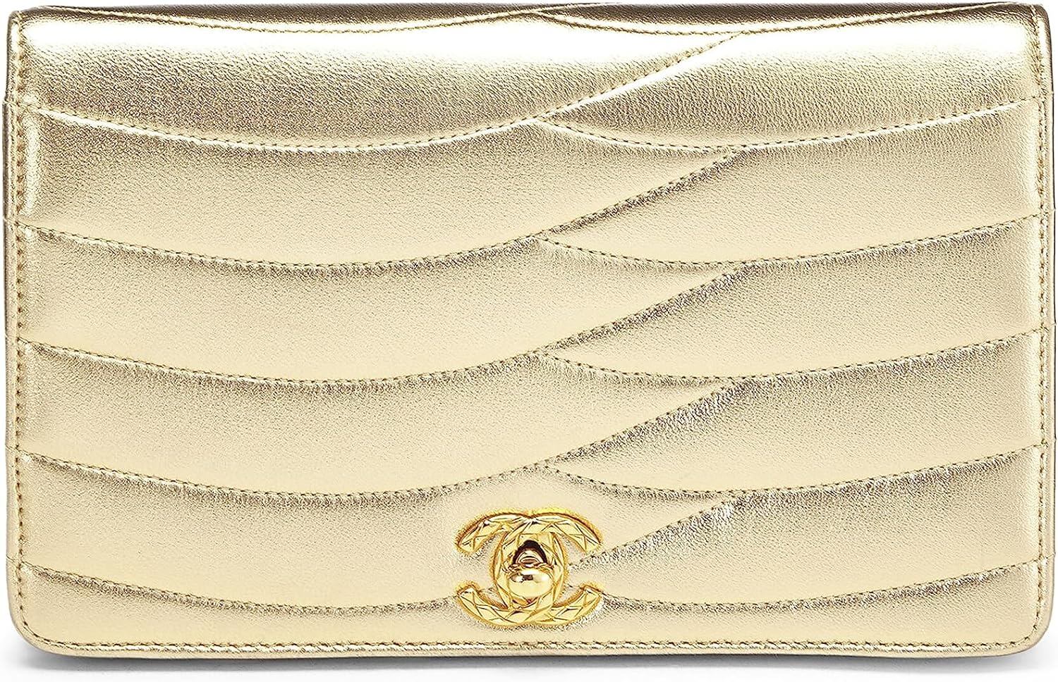 CHANEL Pre Loved Gold Quilted Lambskin Clutch