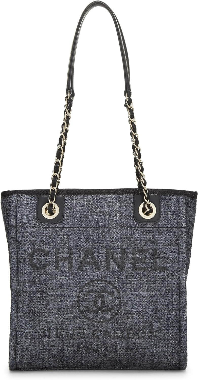 CHANEL Pre Loved Grey Raffia Deauville Tote