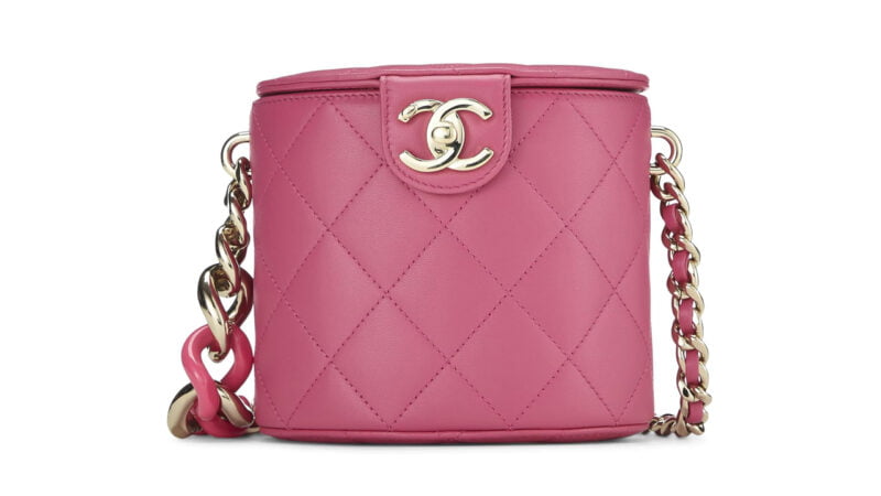 CHANEL Pre-Loved Pink Lambskin CC Elegant Chain Vanity Case