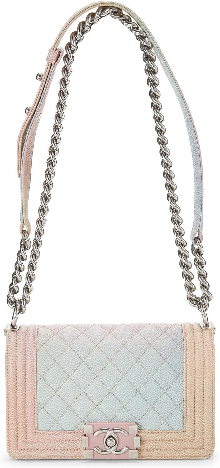 CHANEL Pre Loved Rainbow Quilted Caviar Boy Bag Small