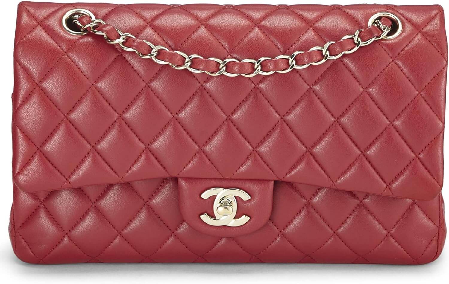 CHANEL Pre Loved Red Quilted Lambskin Classic Double Flap