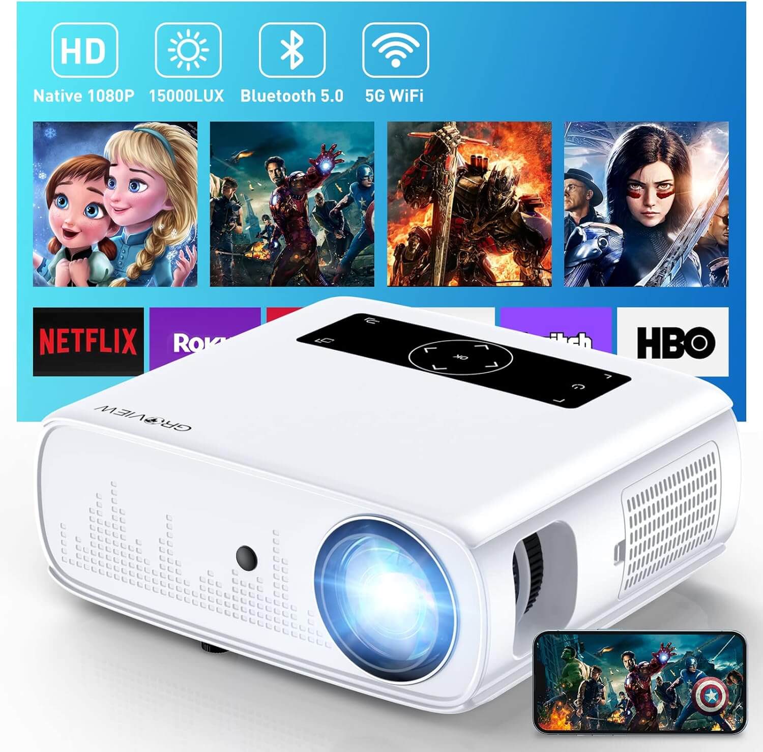 GROVIEW Projector 15000lux 490ANSI