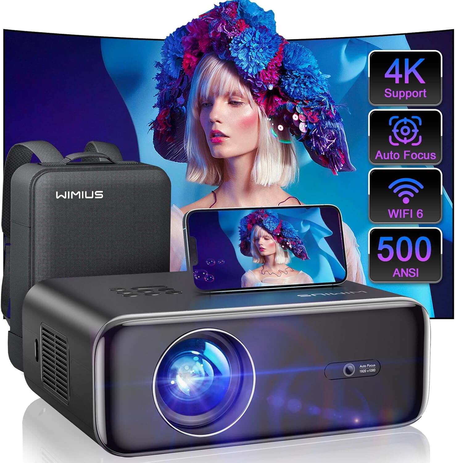 WiMiUS P62 Native 1080P Outdoor Movie Projector