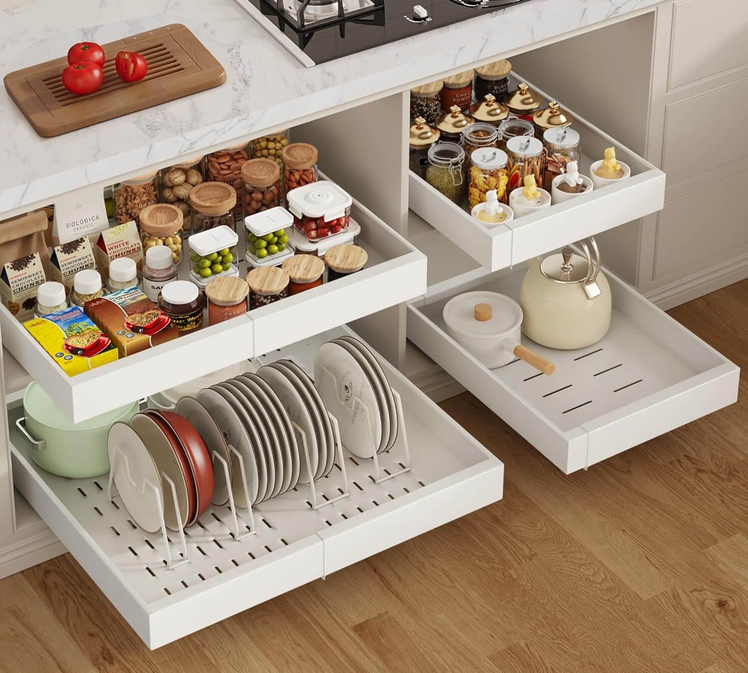 Seinloes 4Pack Expandable Pull Out Cabinet Organizer Adhesive