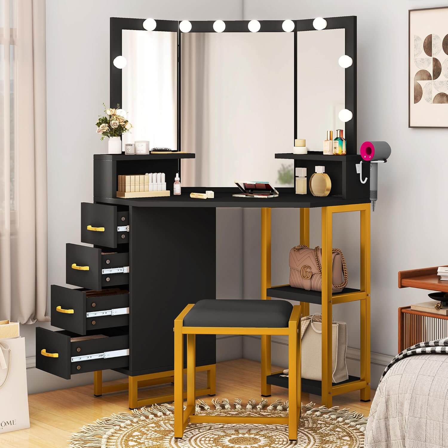 YITAHOME Vanity Desk with Lighted Mirror