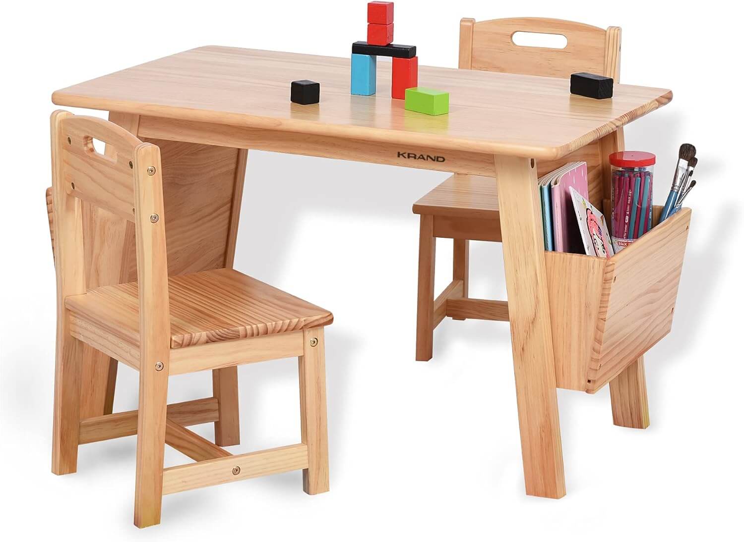 KRAND Kids Solid Wood Table and 2 Chair Set