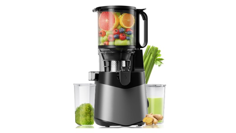 EanOruus Cold Press Juicer, 5.3″ Wide Feed Chute Juice Extractor Machine