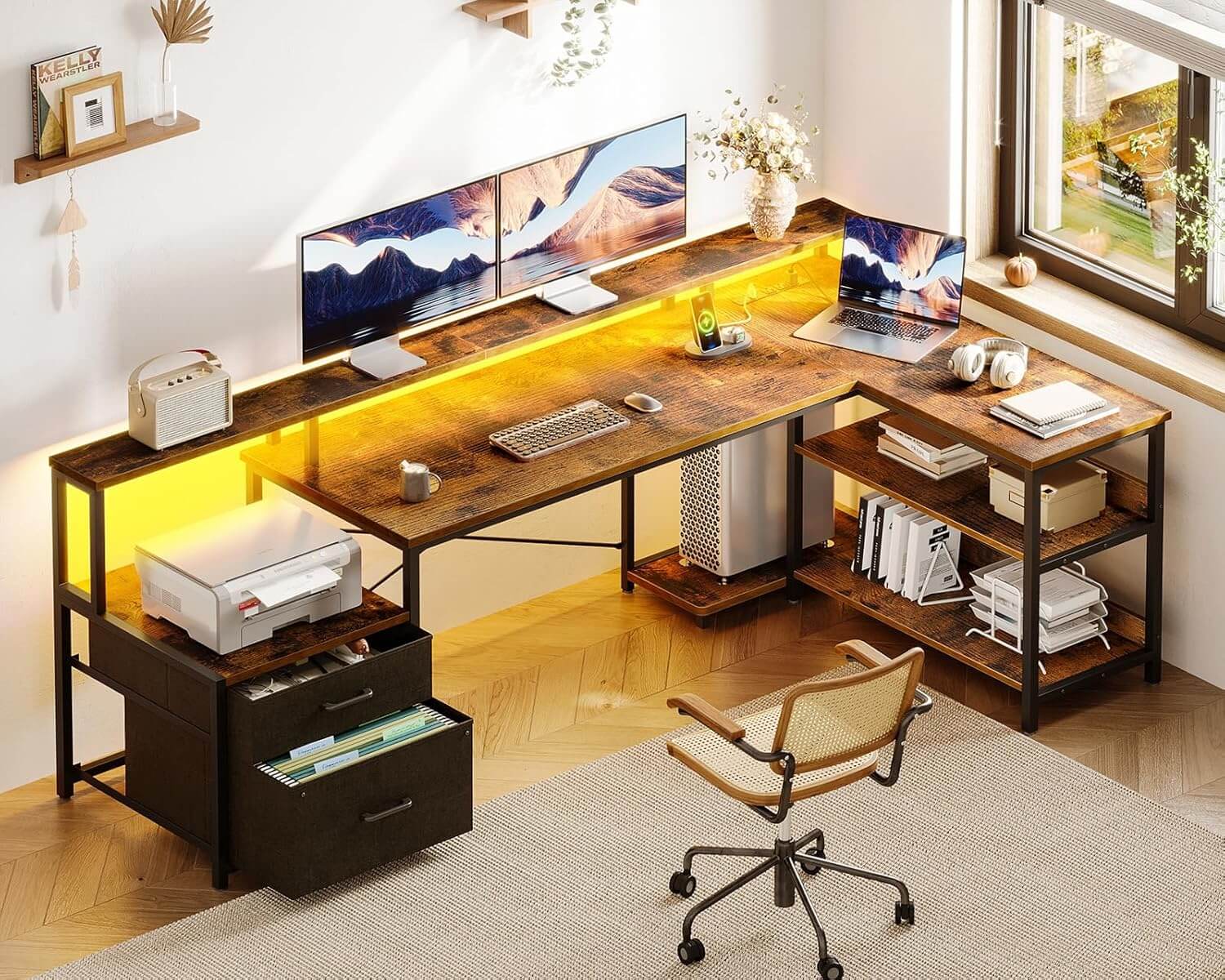 ODK L Shaped Desk with File Drawer
