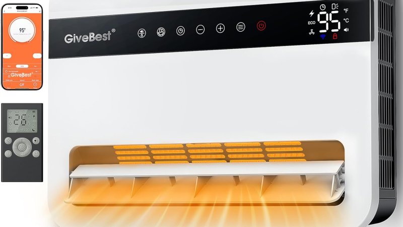 Givebest 1500W Wall Electric Space Heater 120°Vertical Oscillation, Compatible with Alexa