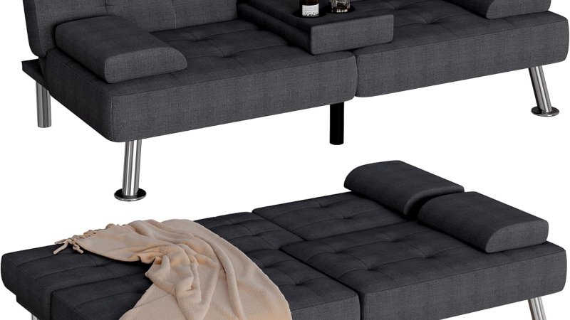 Homall Fabric Futon Sofa Bed Futon Couch with Removable Armrests