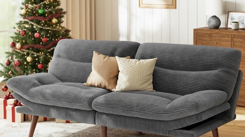 Marsail Futon Sofa Bed Futon Couch with Adjustable Backrest & Armrests