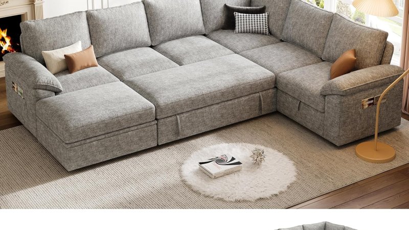 SUAWY 108 Inch Sectional Sleeper Sofa with Pull Out Bed U Shaped