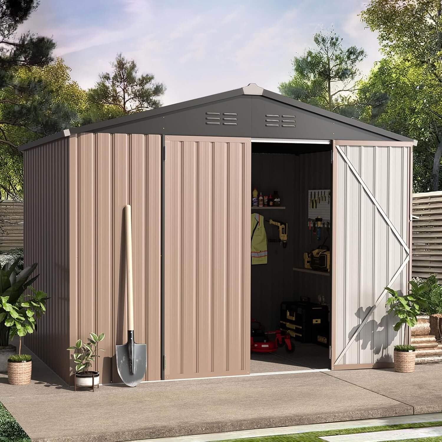 AECOJOY 8 by 6 ft Metal Storage Shed for Outdoor