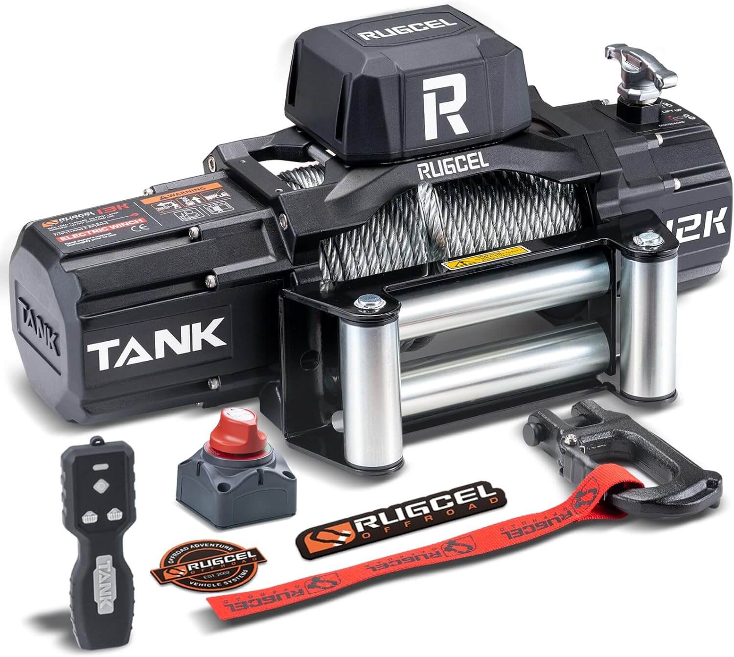 RUGCEL 12000 lbs New Waterproof Electric Steel Rope